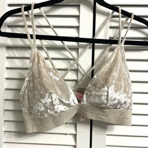PINK Victoria’s Secret Velour Champagne Strappy Back Bralette Lined Size L
